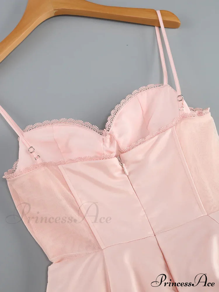 Satin Tulle Frill Charming Strap Mini Dress Dress