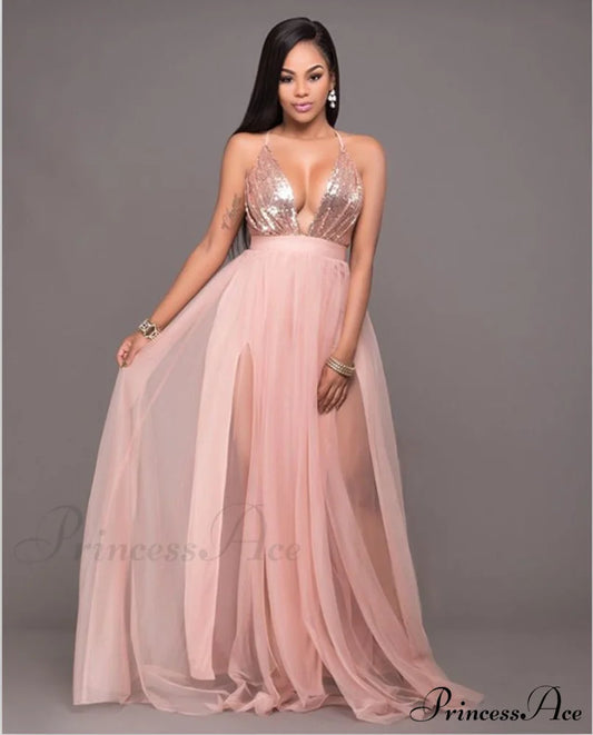 Saylor Formal Double Charming Slit Tulle Dress Pink / S S.o. Long Dresses