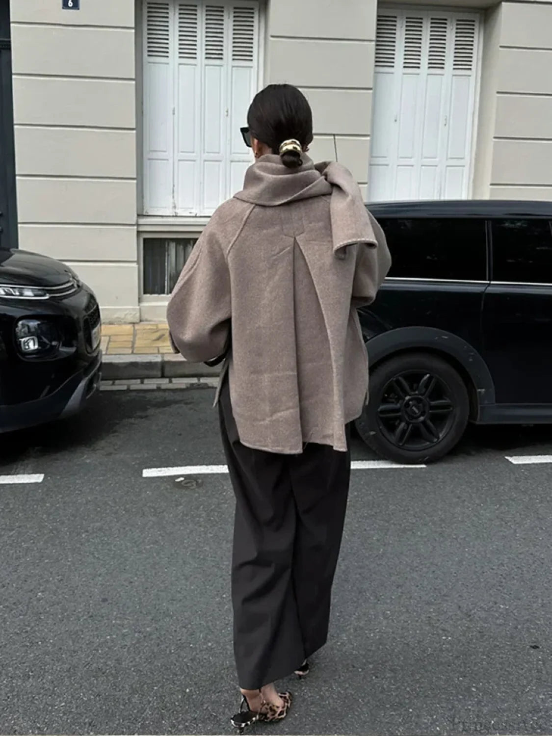 Scarf Collar Woolen Blends Short Coat