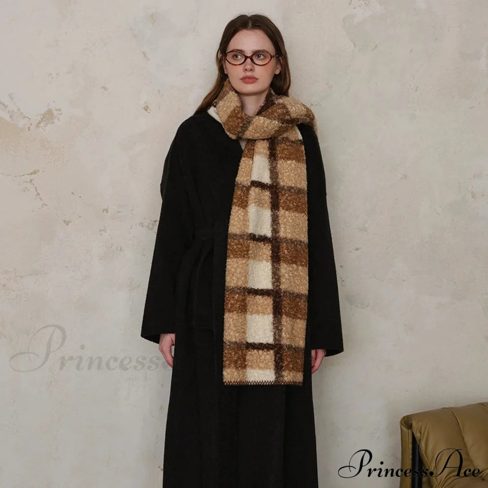 Scottish Woolen Plaid Scarf For Women - Autumn/Winter Shawl Coffee Beige / L190 W50Cm Scarfs-L