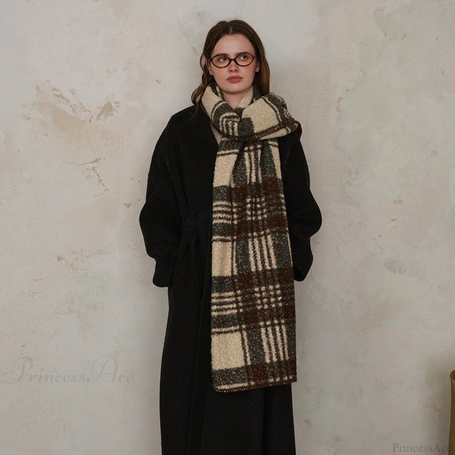 Scottish Woolen Plaid Scarf For Women - Autumn/Winter Shawl Green Coffee Beige / L190 W50Cm Scarfs-L