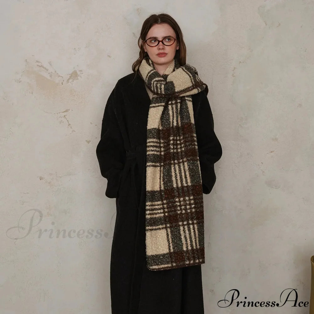 Scottish Woolen Plaid Scarf For Women - Autumn/Winter Shawl Green Coffee Beige / L190 W50Cm Scarfs-L