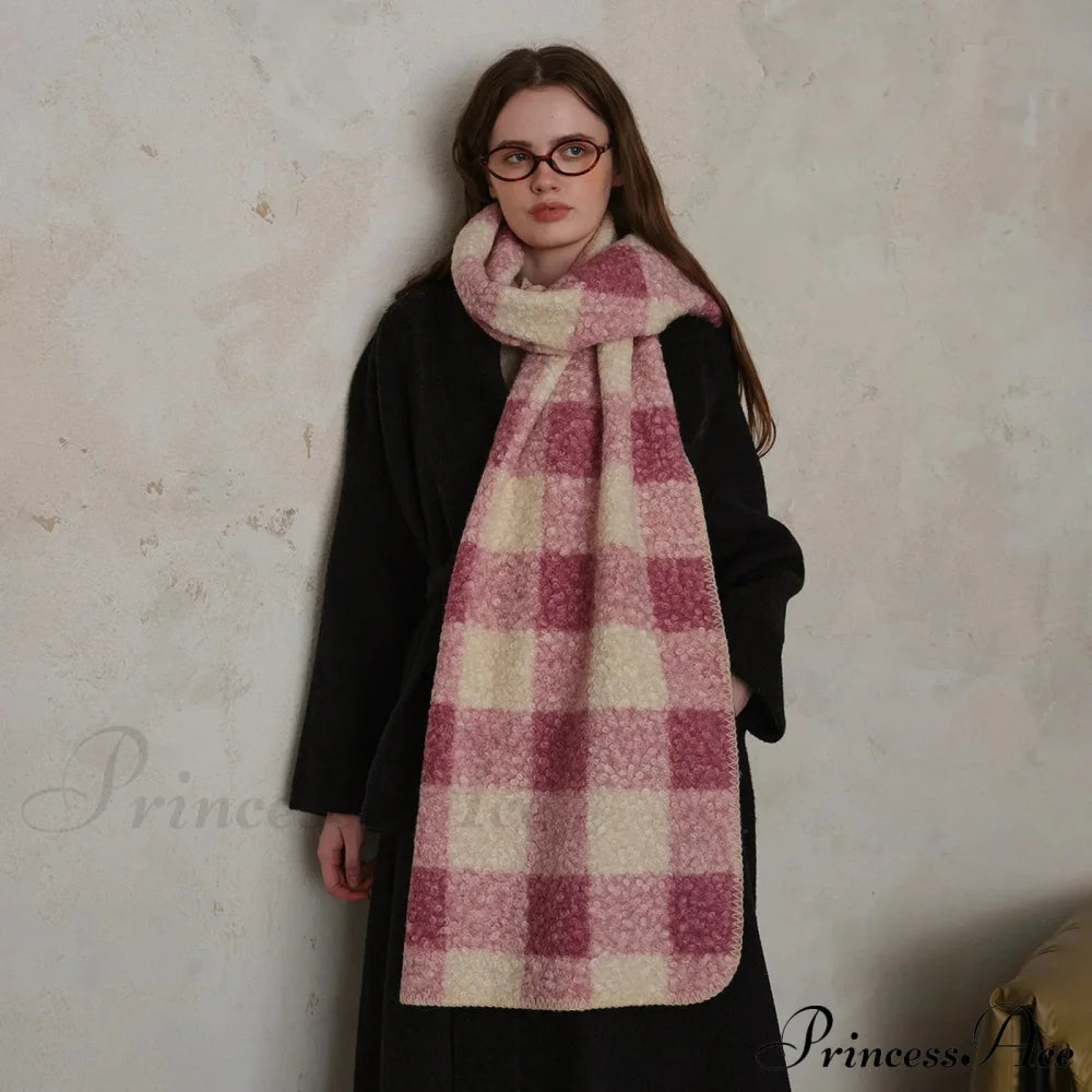 Scottish Woolen Plaid Scarf For Women - Autumn/Winter Shawl Pink Beige / L190 W50Cm Scarfs-L