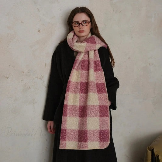 Scottish Woolen Plaid Scarf For Women - Autumn/Winter Shawl Pink Beige / L190 W50Cm Scarfs-L