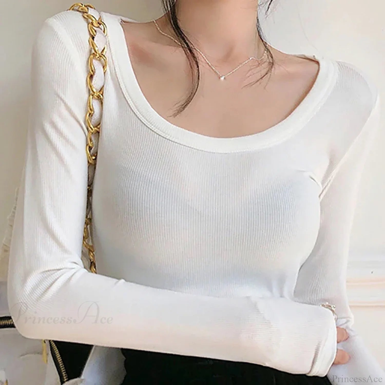 Screw Thread Cotton T-shirt Slim Sweater White / One Size