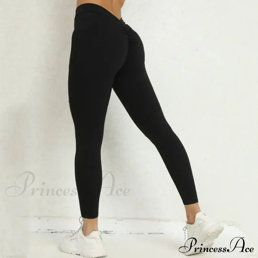 Scrunch Seamless Gym Yoga Sport Knitted Legging Black / S