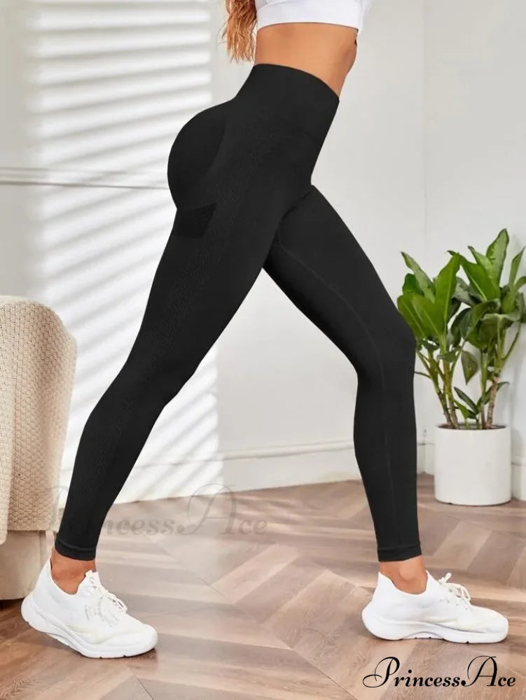 Seamless Elastic Butt Lifting Yoga Tights Legging Black / S