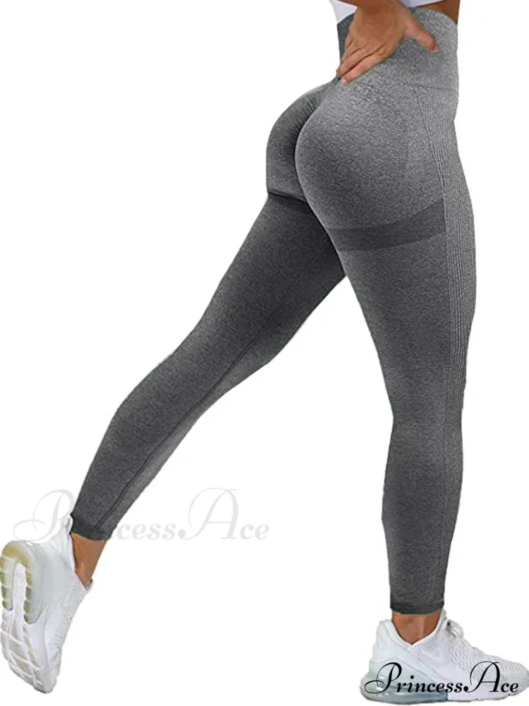 Seamless High Waist Push Up Sexy Gym Black Sports Leggings Dark Gray / S