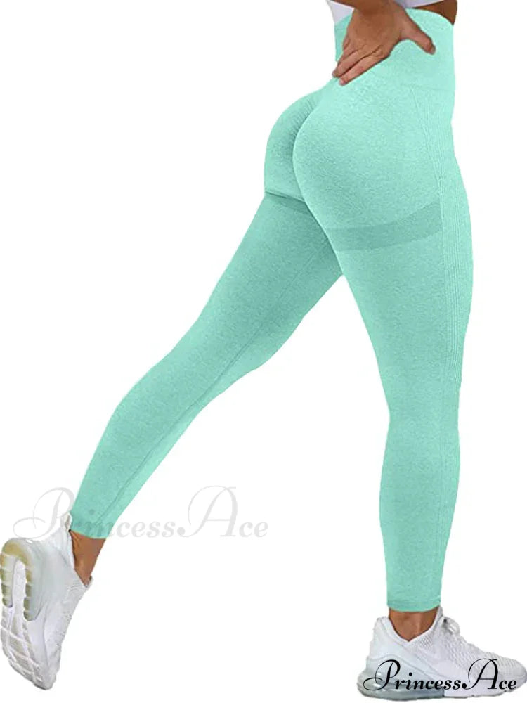 Seamless High Waist Push Up Sexy Gym Black Sports Leggings Green / S