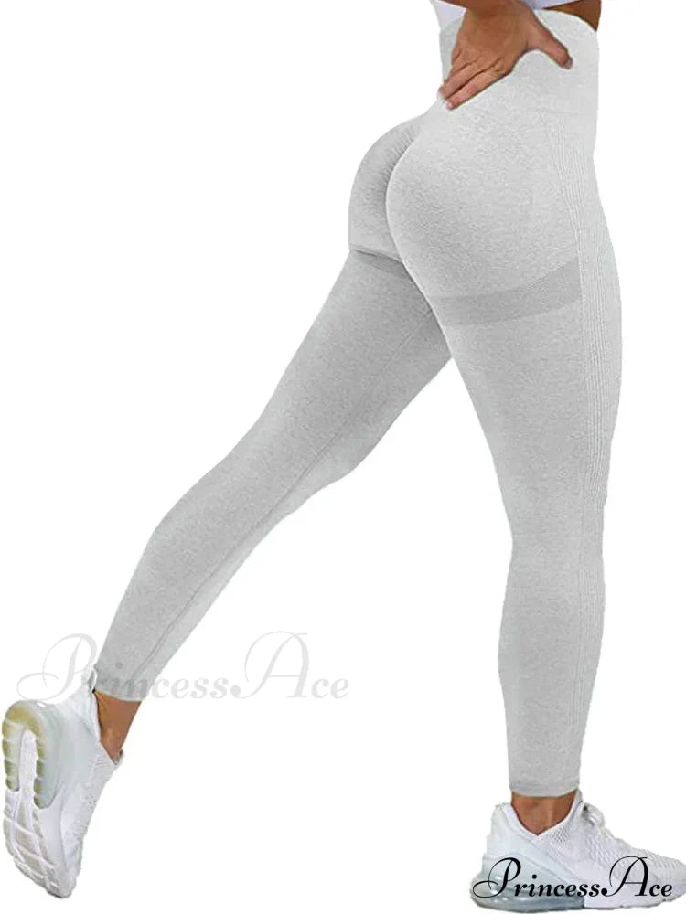 Seamless High Waist Push Up Sexy Gym Black Sports Leggings Light Gray / S