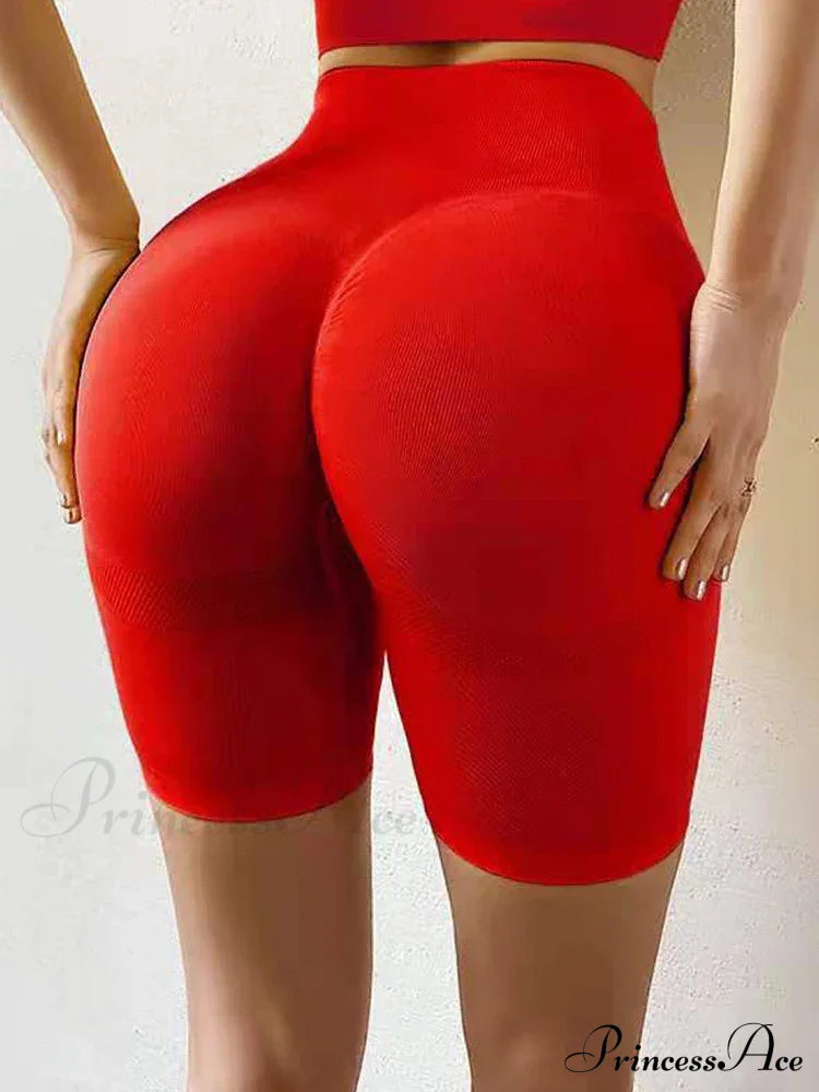 Seamless High Waist Push Up Sexy Gym Black Sports Leggings Red / S