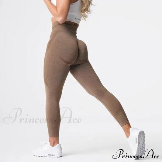 Seamless Knit Fitness High Waist Gym Training Legging Coffee / S