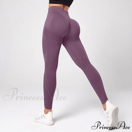 Seamless Knitted Yoga Gym Sport Legging Purple / S