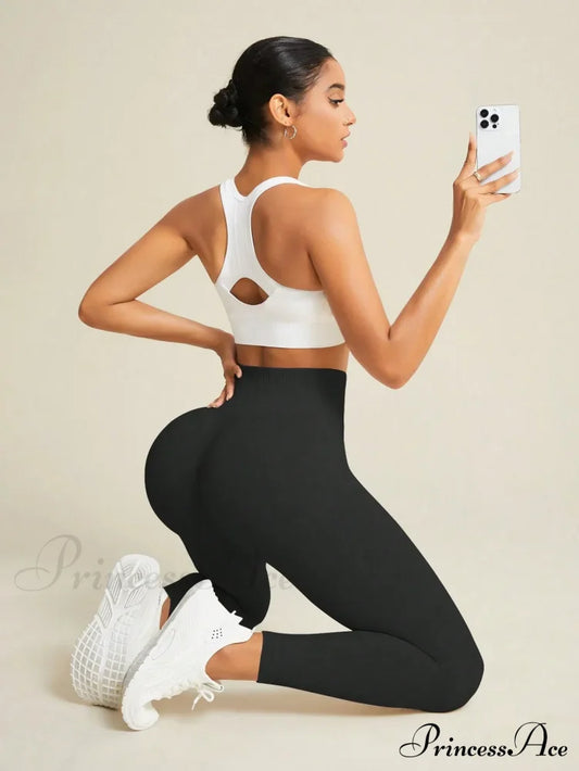 Seamless Yoga Sports Stretchy High Waist Fitness Activewear Leggings Black / S