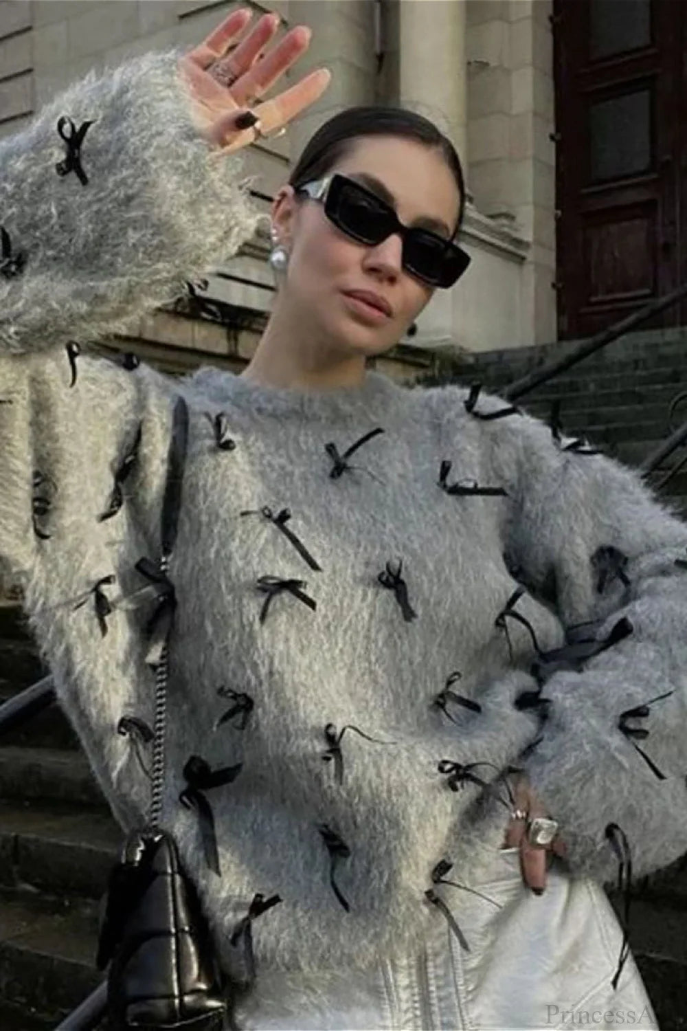 Seamoss Bowknot Warm Knit Sweater Grey / S