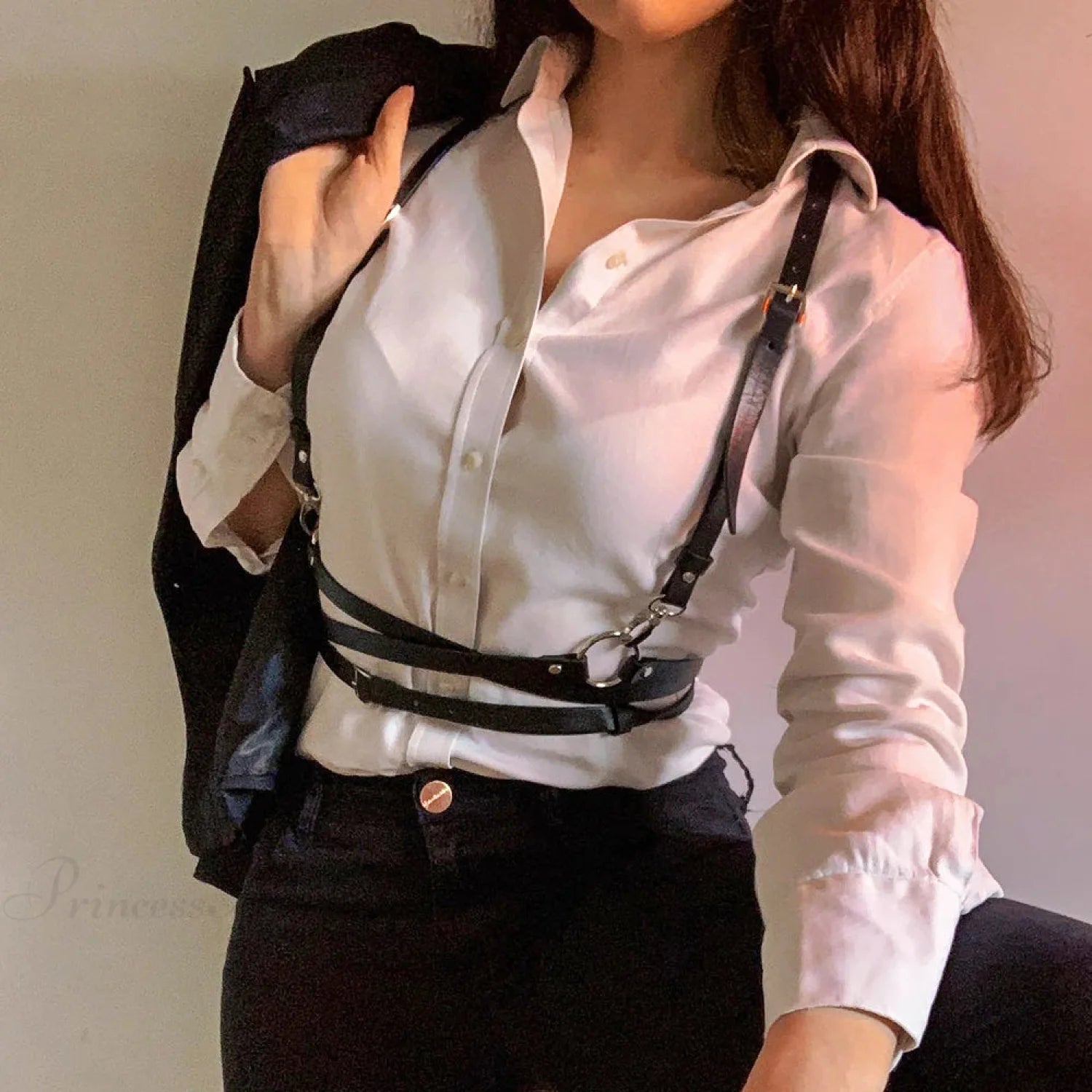 Seductive Gothic Leather Corset Strap black