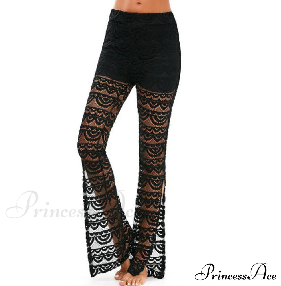 Semi Transparent Sexy Lace Pants Black / Xxs