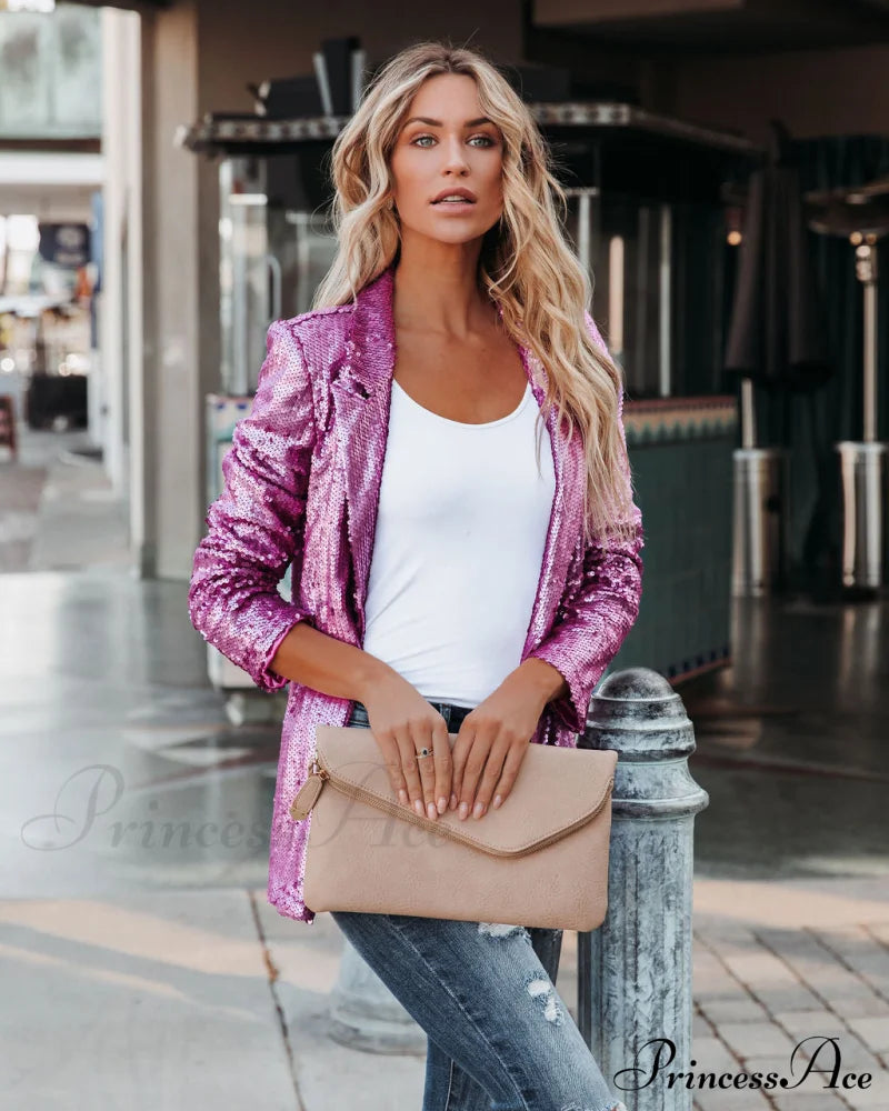 Sequin Blazer - Pink Coats-L