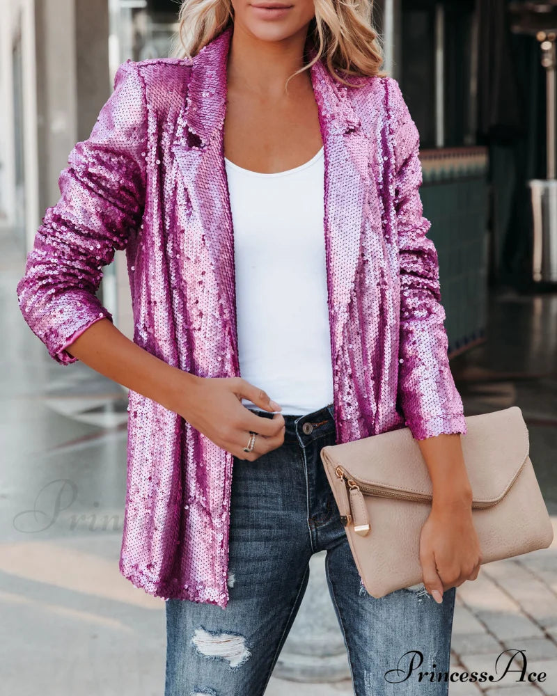 Sequin Blazer - Pink Coats-L