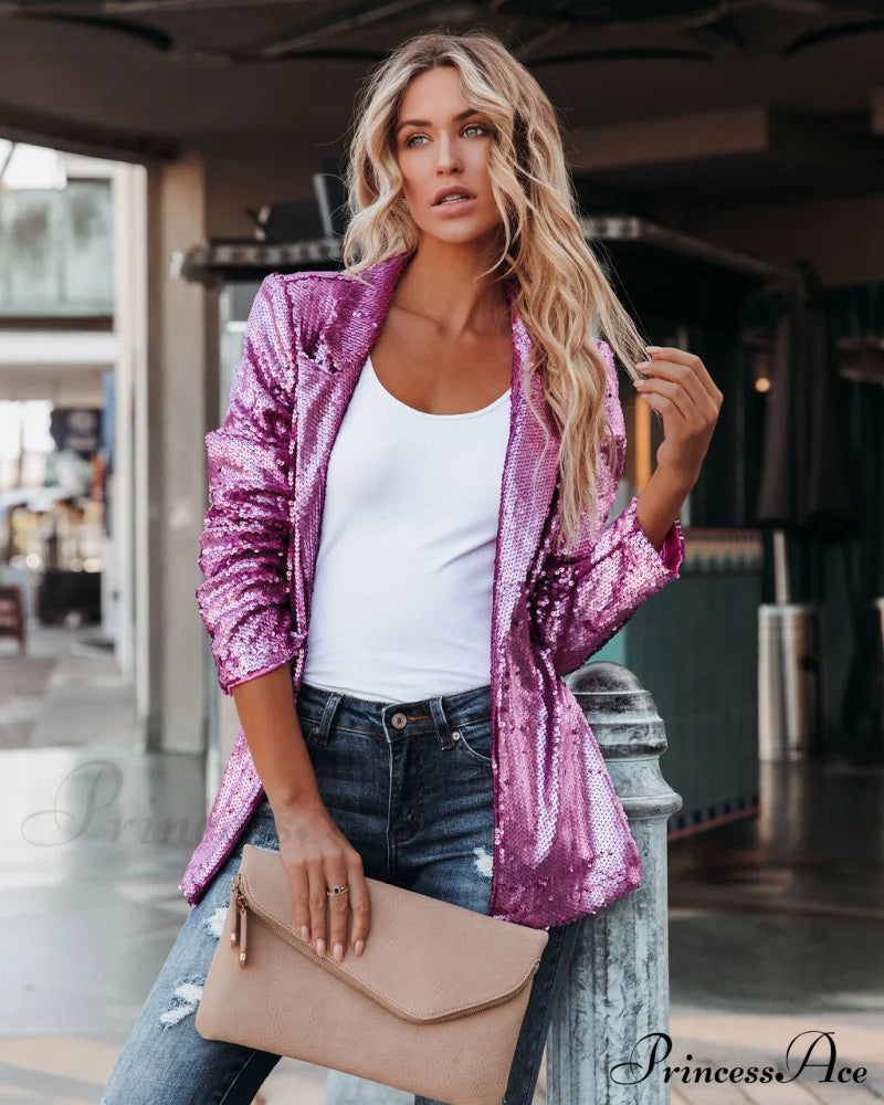 Sequin Blazer - Pink Coats-L