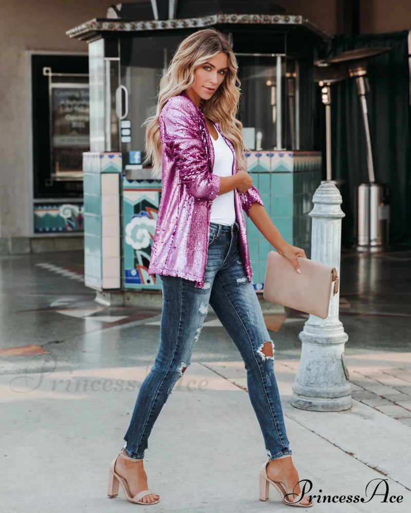 Sequin Blazer - Pink Coats-L