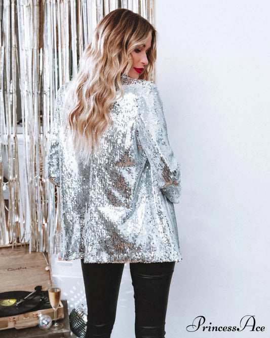 Sequin Blazer - Silver Coats-L