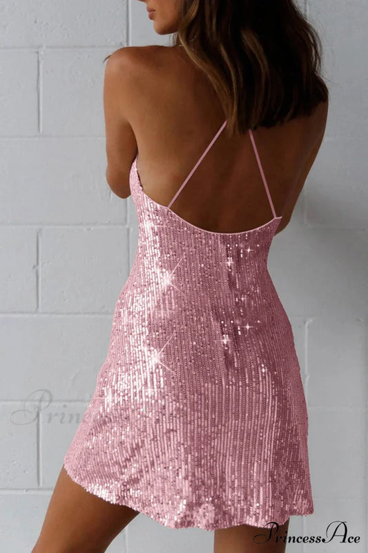 Sequin Crisscross Back Dress Pink / L Mini Dresses