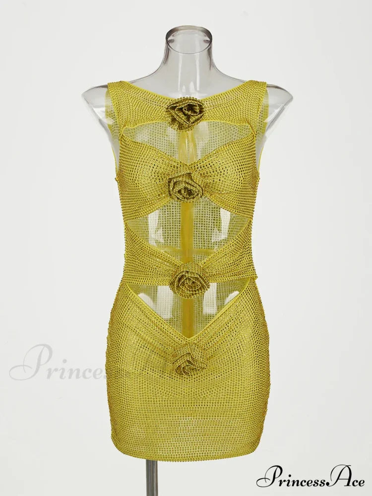 Sequin Flower Details Cut Graceful Out Bodycon Mini Dress