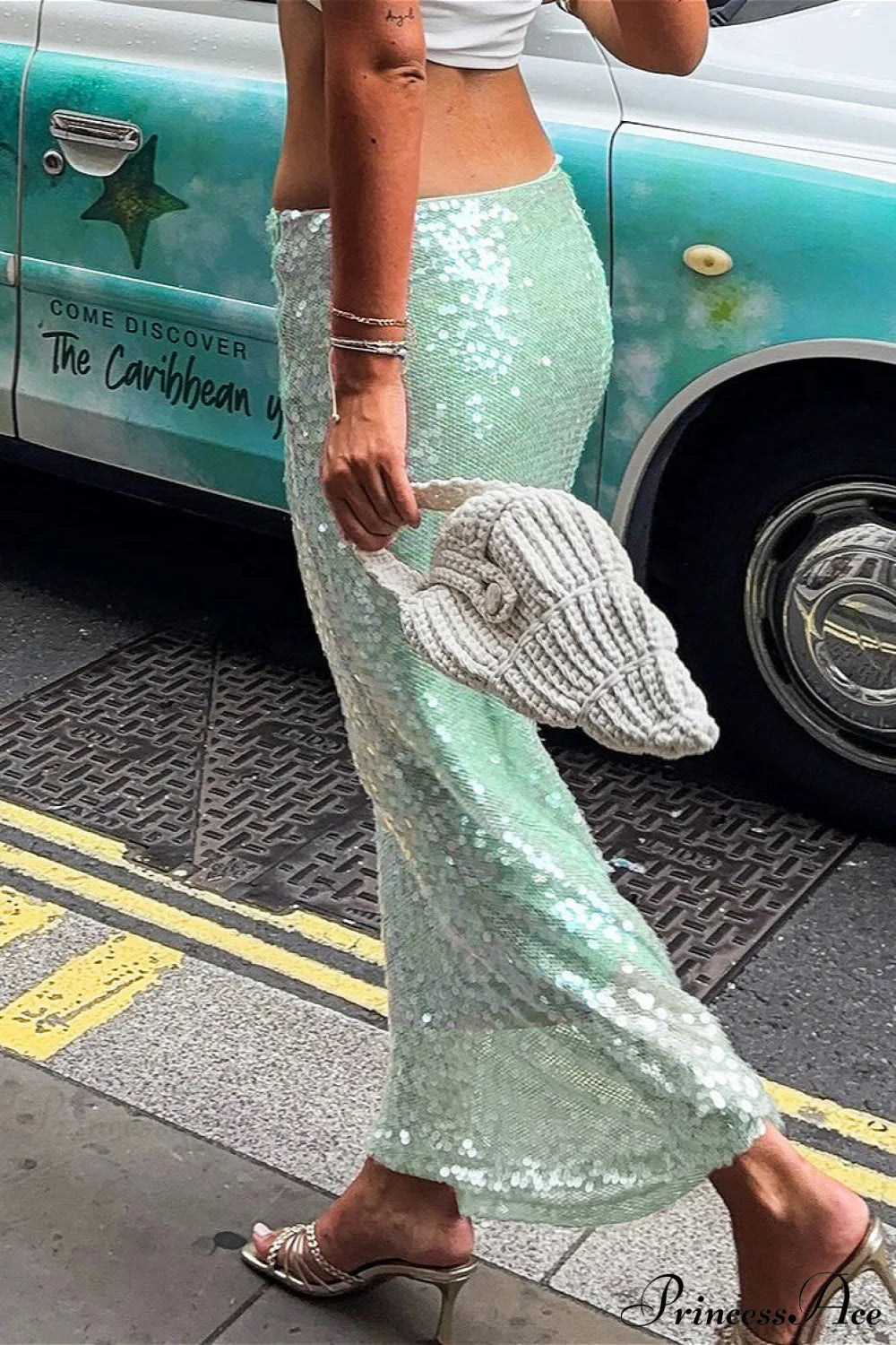 Sequin High Waist Slim Skirt