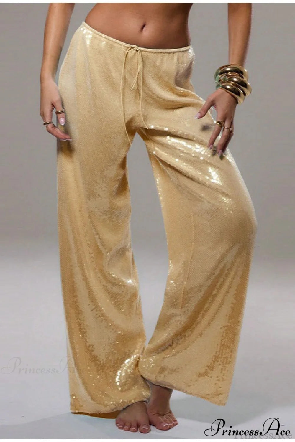 Sequin Loose Wide-Leg Casual Pants Gold / S