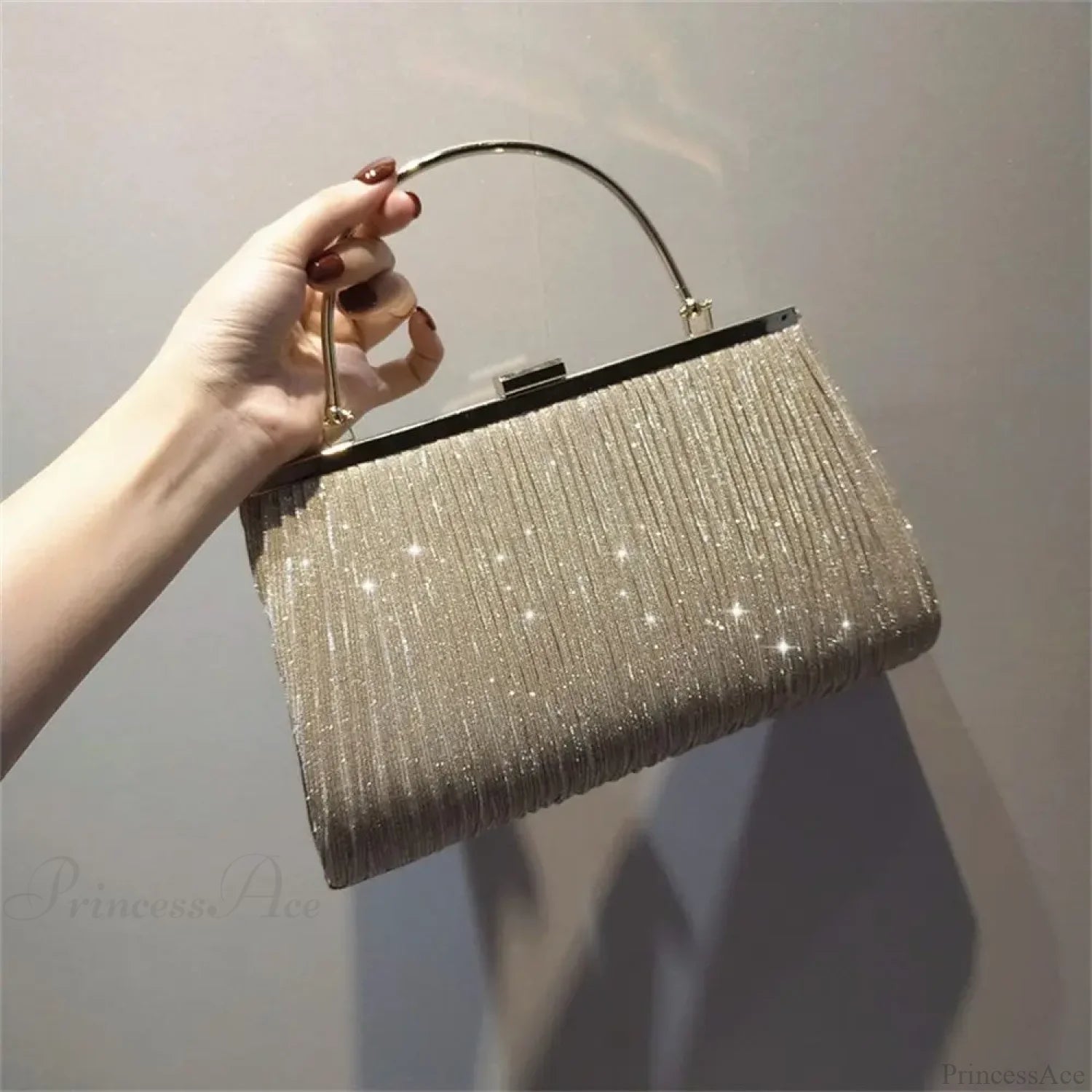 Sequin Moon Evening Clutch Bag Shoulder Bag Beige clutchbag-250126