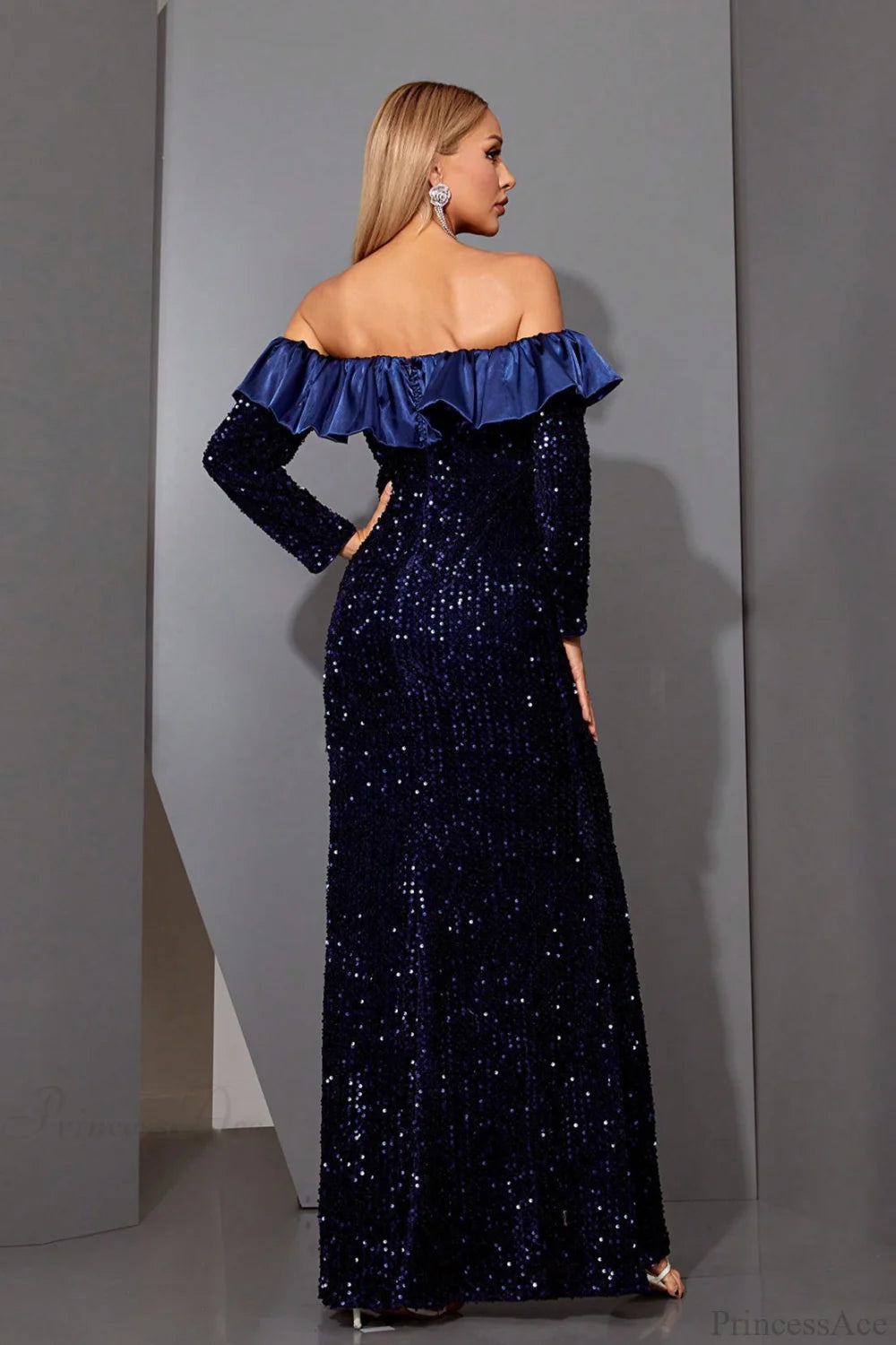 Sequin Off-the-Shoulder Long Sleeve Fitted Mermaid Wedding Dress