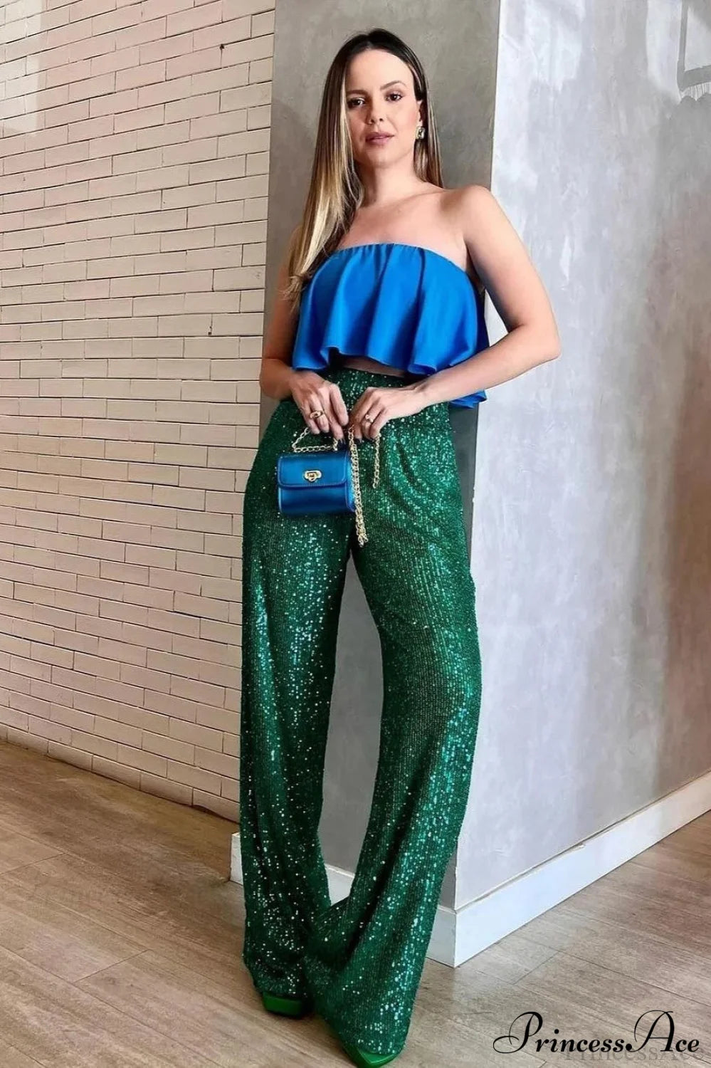 Sequin Slim-Fit Straight Casual Pants