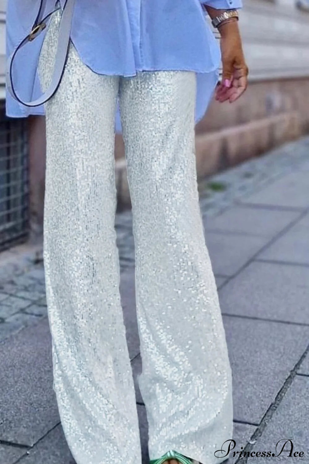 Sequin Slim-Fit Straight Casual Pants