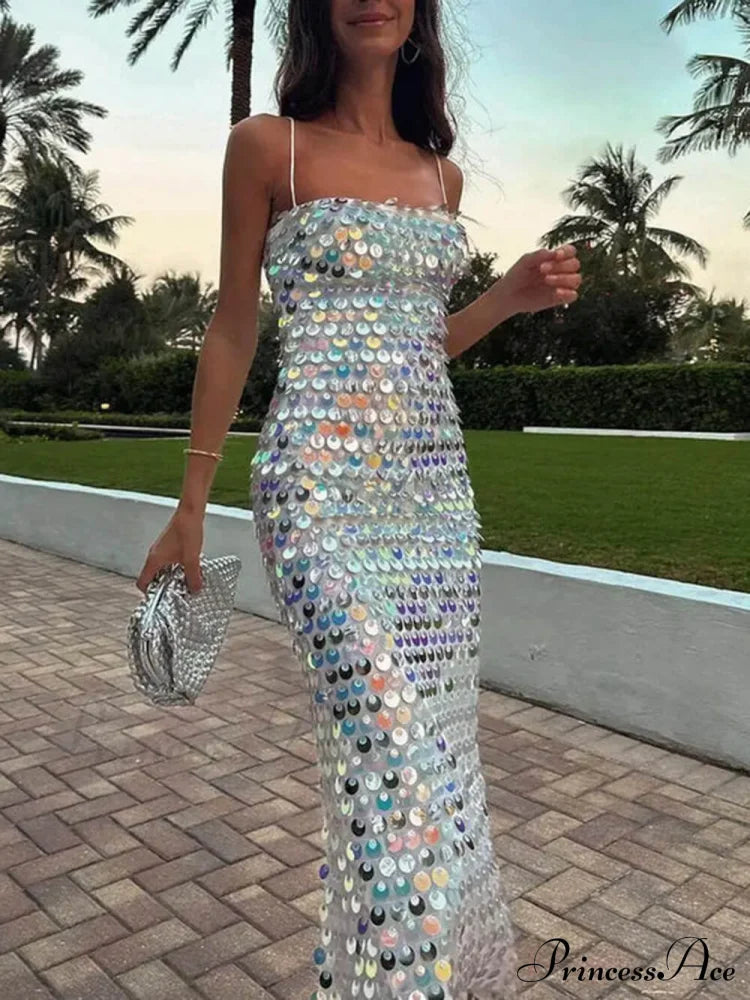 Sequin Versatile Stylish Irregular Midi Dress Silver / S Dresses