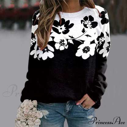 Sequins Butterfly 3D Printed O Neck Long Sleeve Sweatshirt 1-Black / S