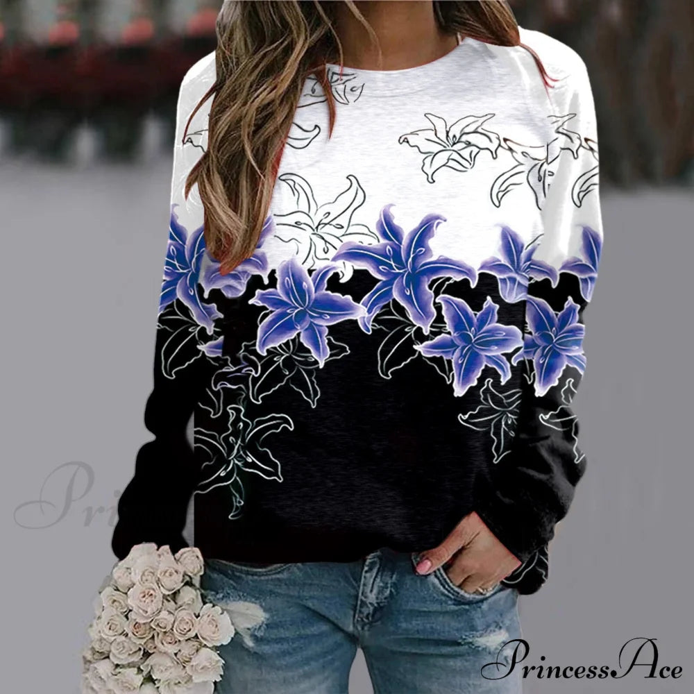 Sequins Butterfly 3D Printed O Neck Long Sleeve Sweatshirt 1-Blue / S