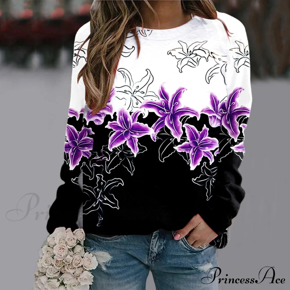 Sequins Butterfly 3D Printed O Neck Long Sleeve Sweatshirt 1-Purple / S