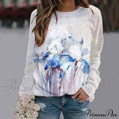 Sequins Butterfly 3D Printed O Neck Long Sleeve Sweatshirt 3-White / S