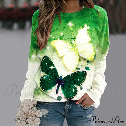 Sequins Butterfly 3D Printed O Neck Long Sleeve Sweatshirt