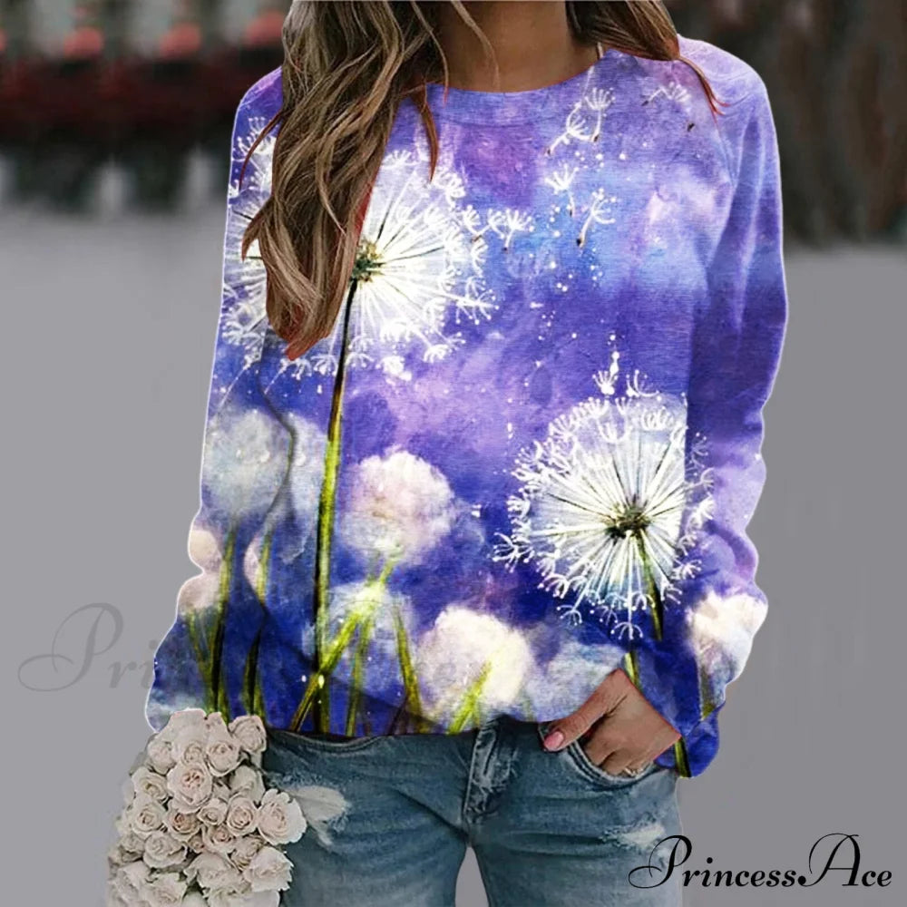 Sequins Butterfly 3D Printed O Neck Long Sleeve Sweatshirt 4-Purple / S