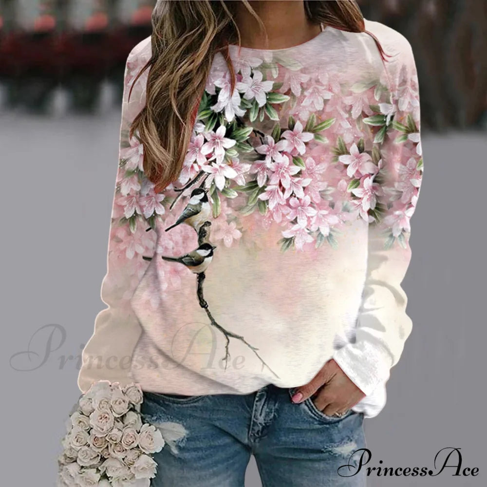 Sequins Butterfly 3D Printed O Neck Long Sleeve Sweatshirt 4-White / S