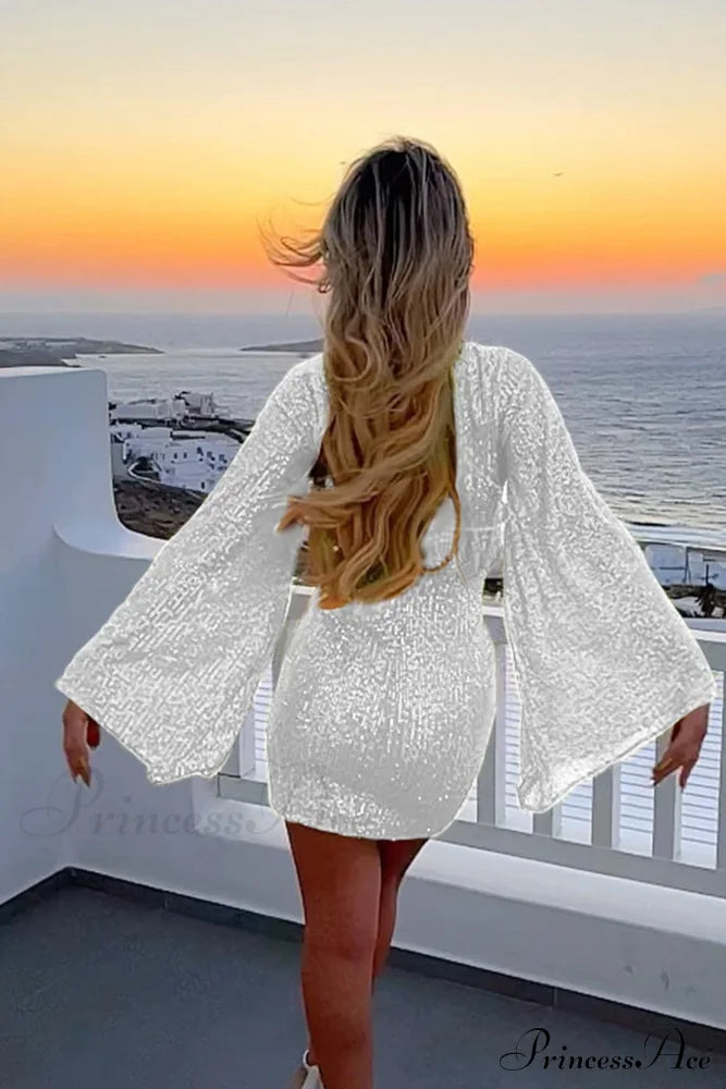 Sequins Flare Sleeve Dress Silver / L Mini Dresses