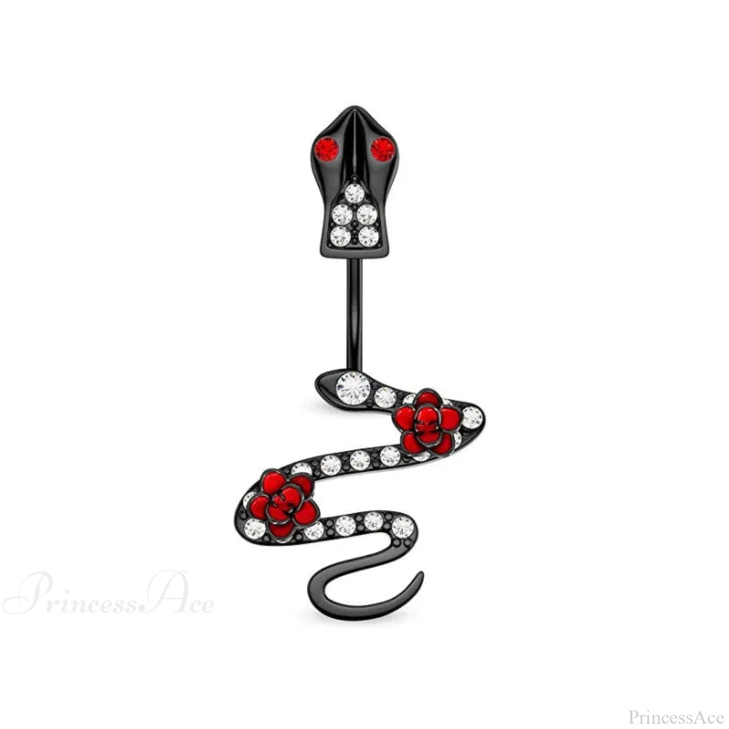 Serpent Crystal Bloom Dark Belly Ring Black1