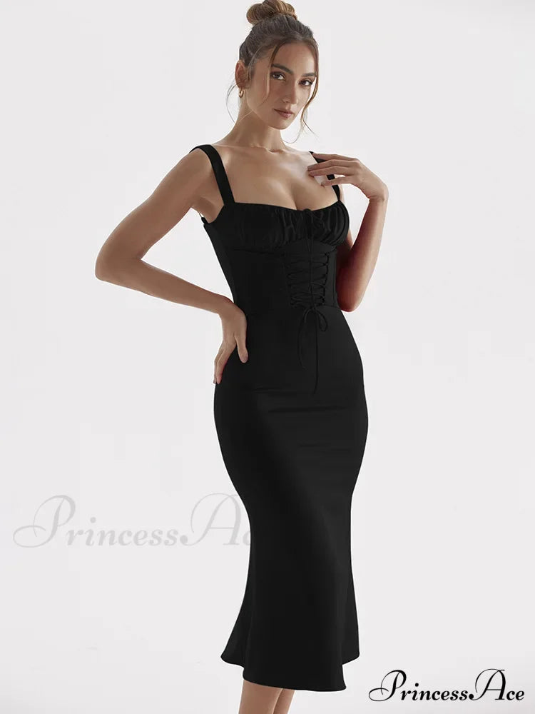 Sexy Backless Bandage Gown Ruched Maxi Dress