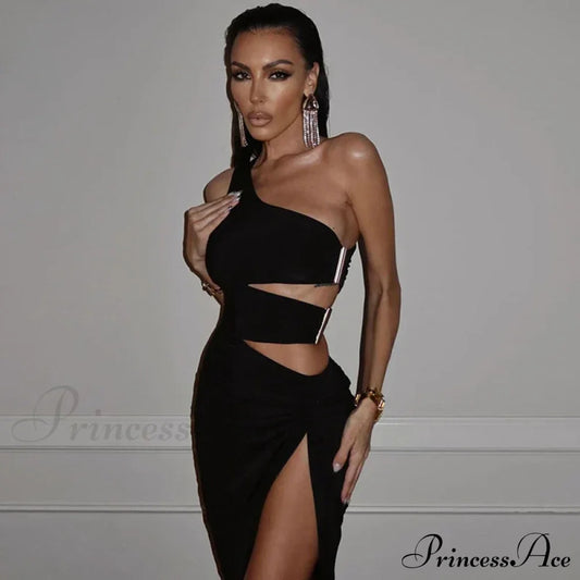 Sexy Backless Cut Out Summer Club Party Off Shoulder Long Midi Dress Black / S