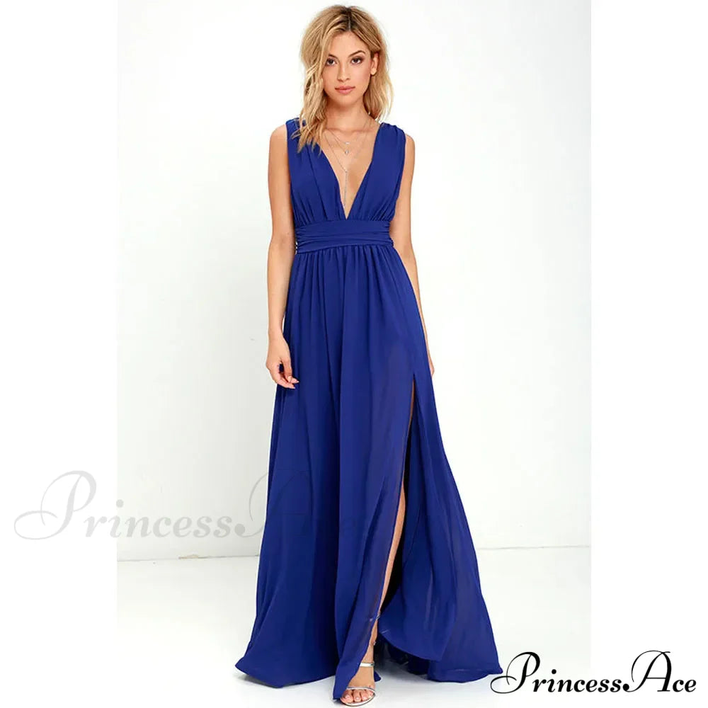 Sexy Backless Mesh Maxi Red Christmas Party Dress Blue / S Dresses-L