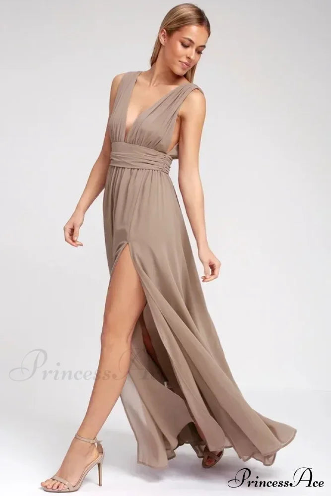 Sexy Backless Mesh Maxi Red Christmas Party Dress Khaki / S Dresses-L