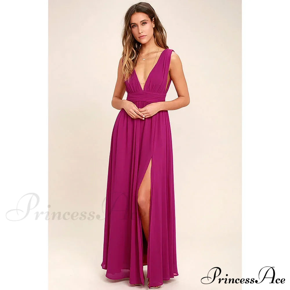 Sexy Backless Mesh Maxi Red Christmas Party Dress Purple / S Dresses-L