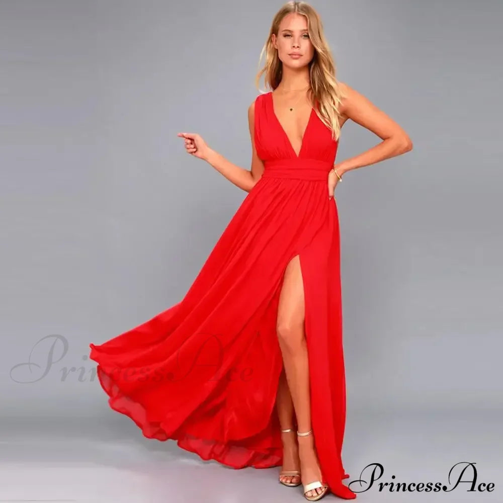 Sexy Backless Mesh Maxi Red Christmas Party Dress / S Dresses-L